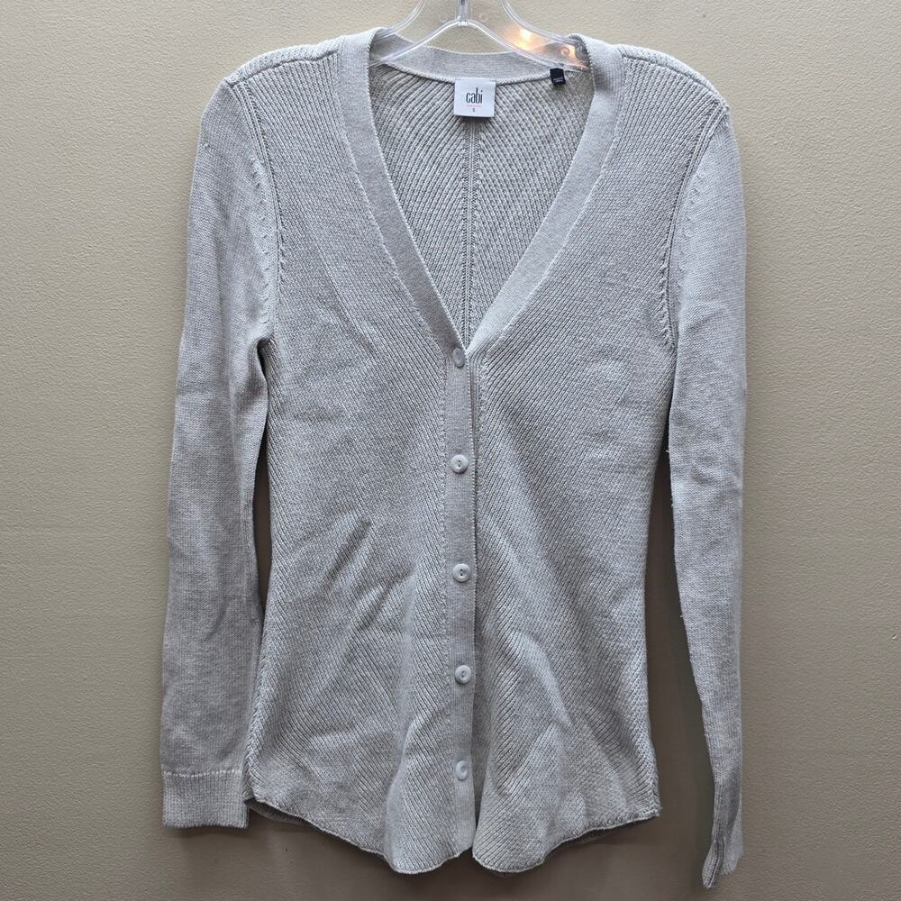 Cabi Ribbed Knit Shirttail Button Front Cardigan Sweater Beige Size Small Work